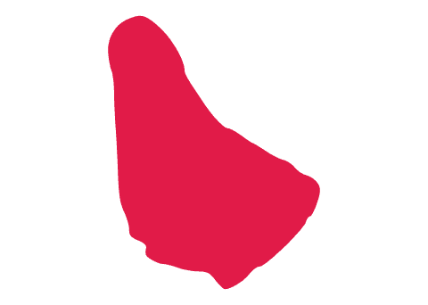 Red outline of Barbados on a white background.
