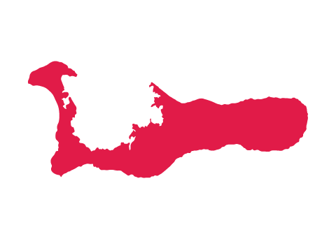 Red map of the Cayman Islands on a white background.
