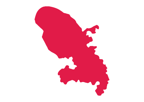 Red silhouette of the island of Martinique on a white background.