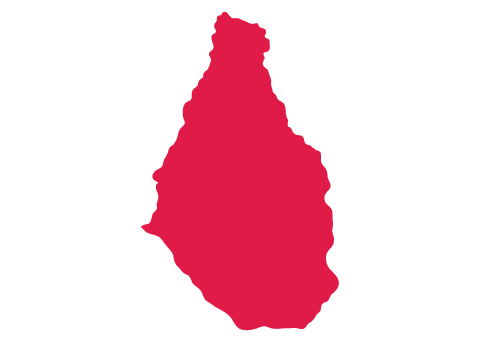 Red silhouette of the island of Montserrat against a white background.