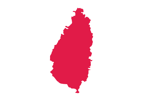 Red silhouette of the island nation of Saint Lucia against a white background.
