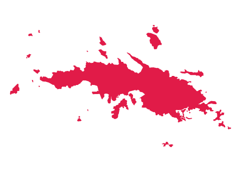 Red silhouette of the British Virgin Islands on a white background.