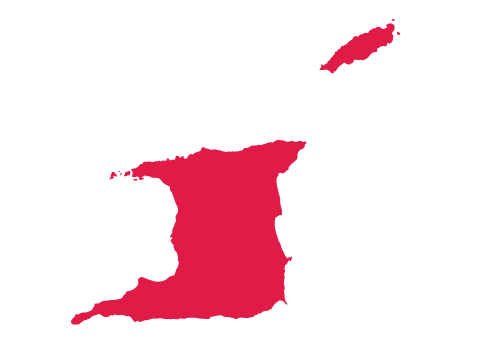 Red silhouette of Trinidad and Tobago islands on a white background.