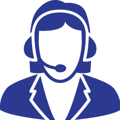 Blue illustration of a person wearing a headset, suggesting customer service or support.