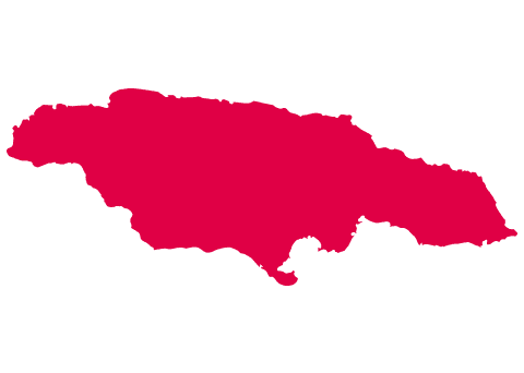 Red silhouette of Jamaica on a white background.