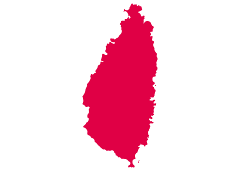 A red silhouette of Saint Lucia, a Caribbean island.