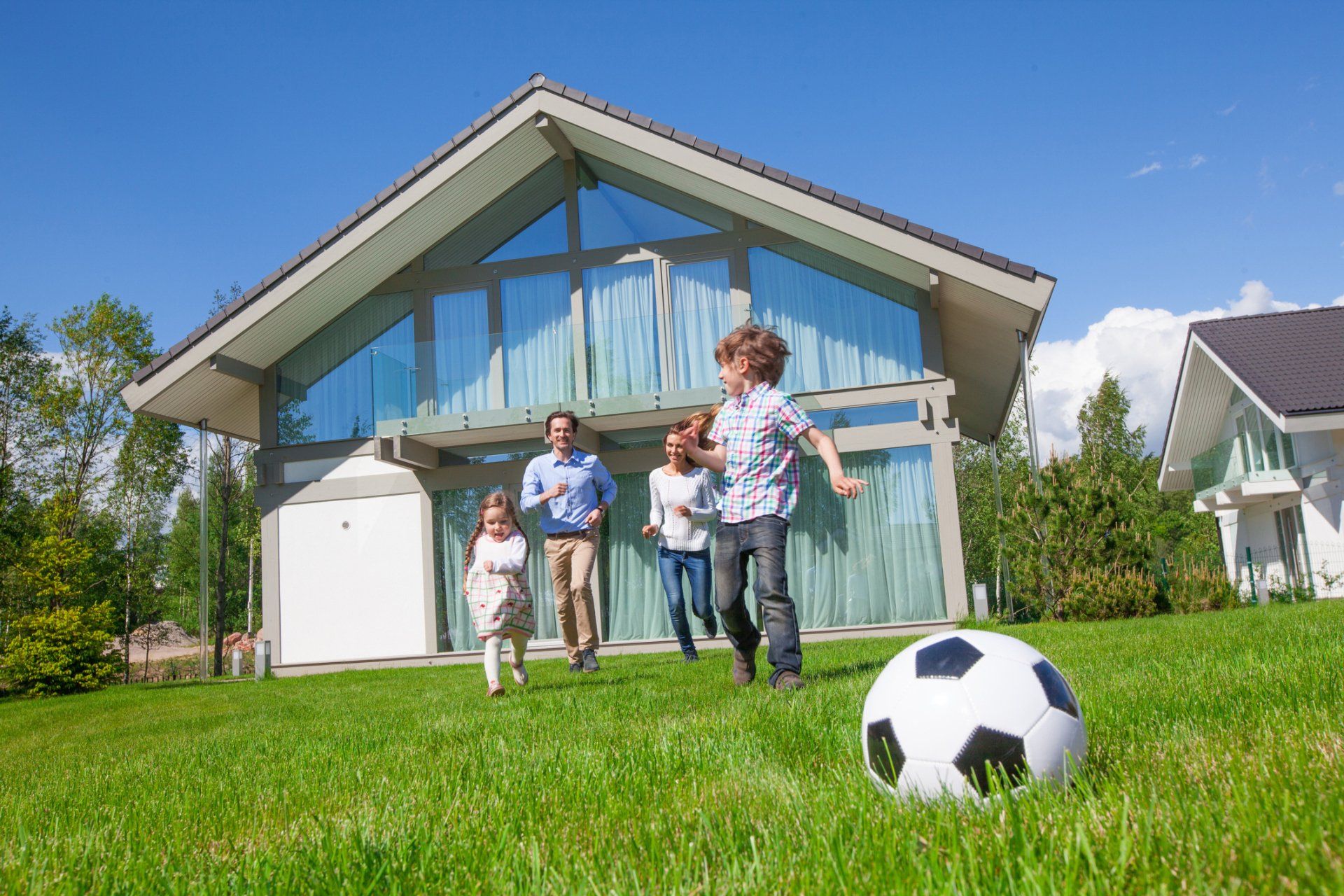Happy Family Running Outside in Radon Home Testing Columbus, OH Happy Family Running Outside in Radon Home Testing Columbus, OH