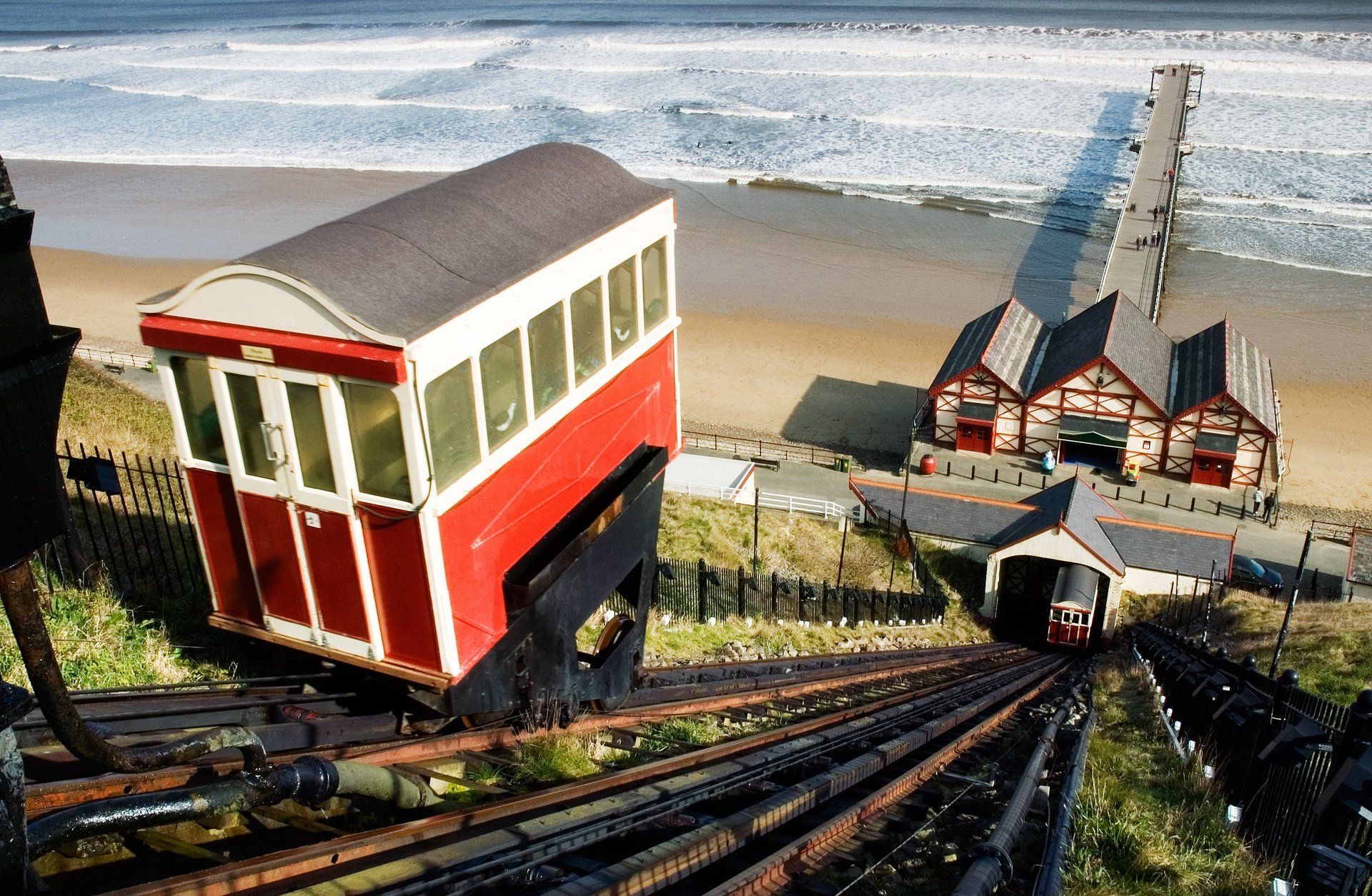 Funicular railway and pier at Saltburn