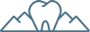 A tooth in the shape of a heart is surrounded by mountains.