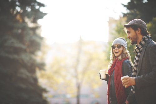 Couple Walking Communicating