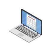 An isometric laptop with an online form on the screen.
