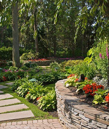 Garden with Stone Wall and Path — Flowery Branch, GA — Living Waters Pools & Hardscapes