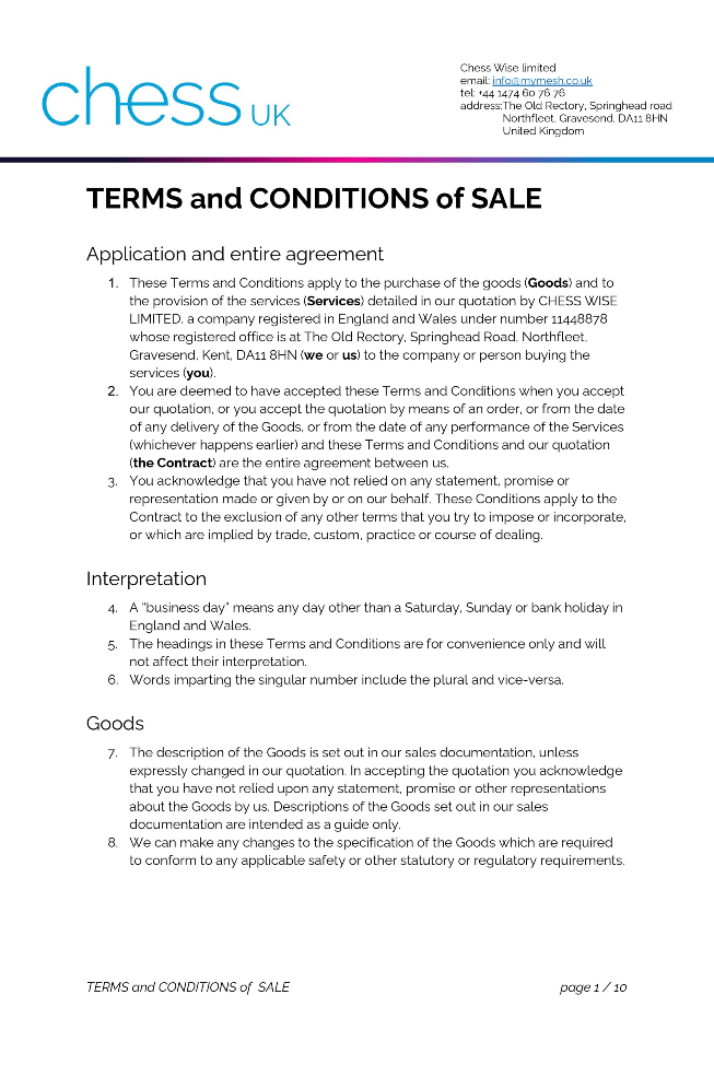 T&C of Sale
