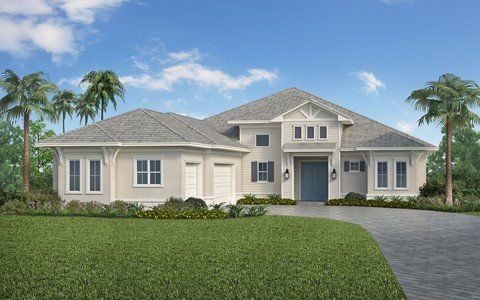 An artist 's impression of a house with palm trees in the background.