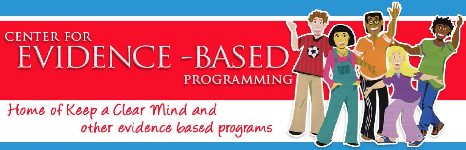 Center for Evidence-Based Programs banner with text and illustrated people on red, blue, and white background