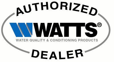 A logo for an authorized watts water quality and conditioning products dealer.