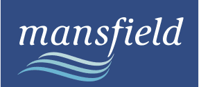 A blue background with the word mansfield on it