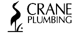 A black and white logo for crane plumbing with a bird on it.