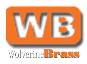 The logo for wolverine brass is orange and white