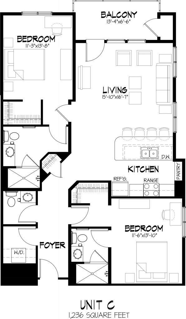 Unit C Two Bedroom Floor Plan | Varsity House