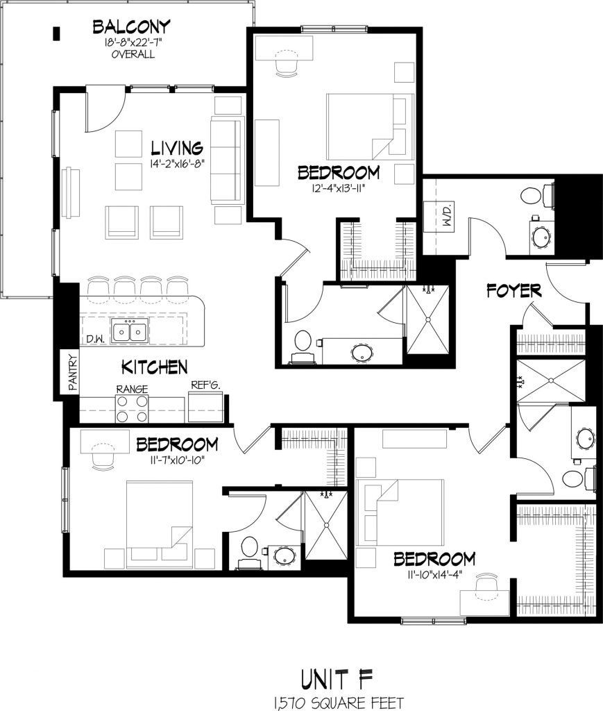Unit F Three Bedroom Floor Plan | Varsity House