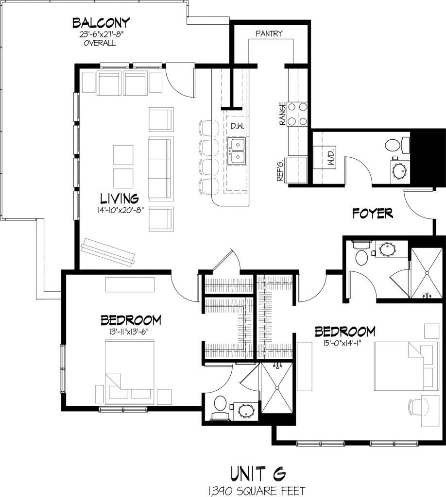 Unit G Two Bedroom Floor Plan | Varsity House
