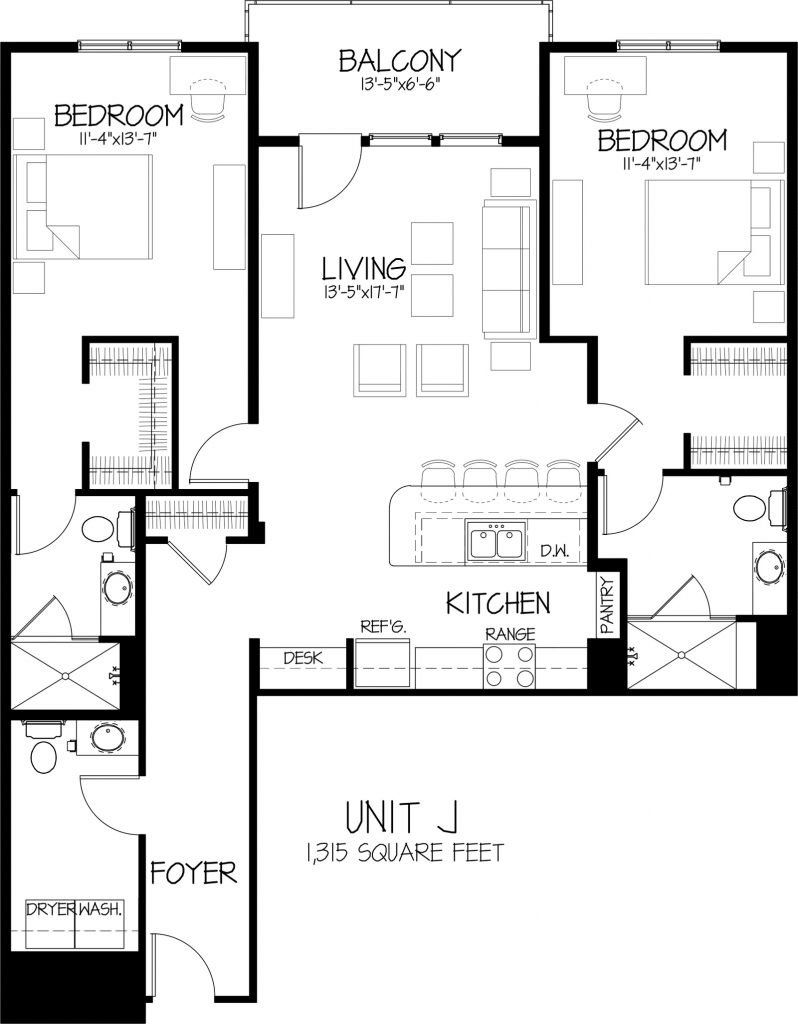 Unit J Two Bedroom Floor Plan | Varsity House