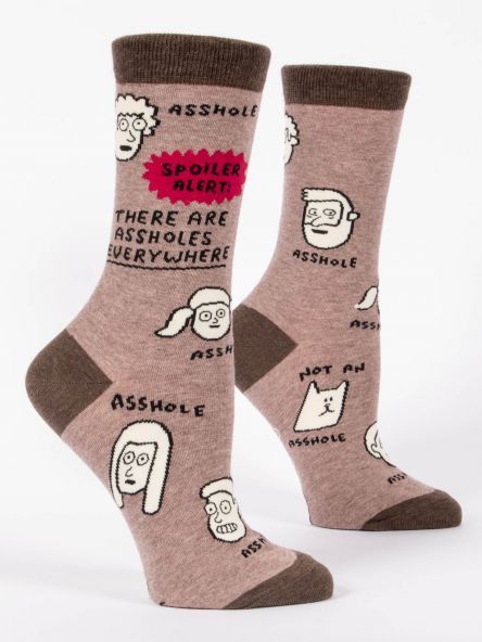 brown socks with image and text on them