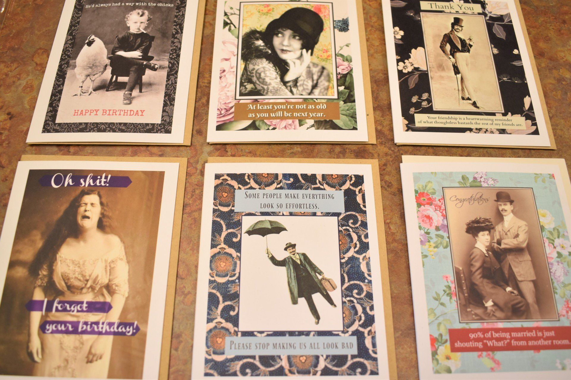 A bunch of cards with one that says forget your birthday