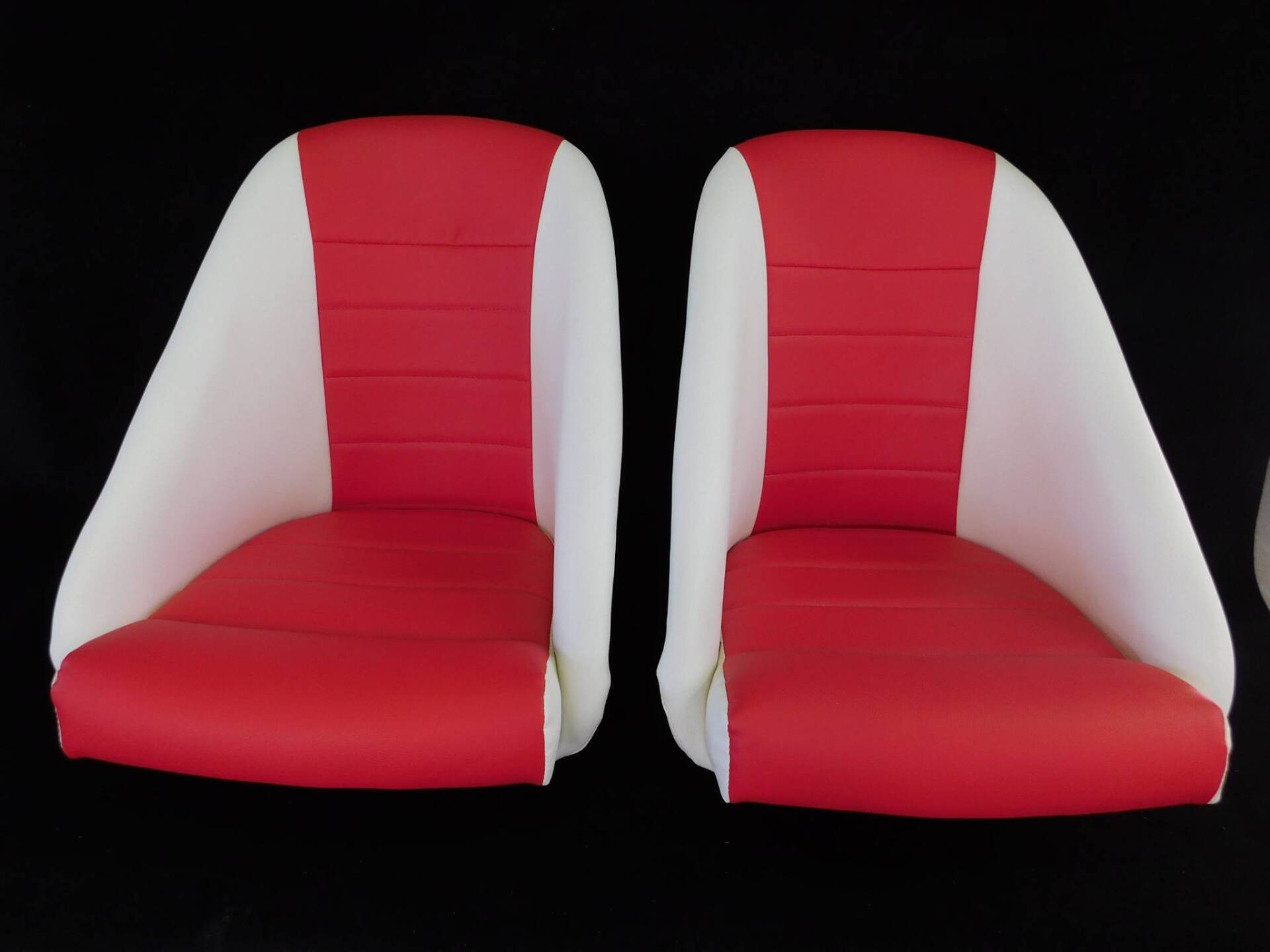 Red & White Car Seat Upholstery — Simmons Glass & Trim In Bathurst, NSW