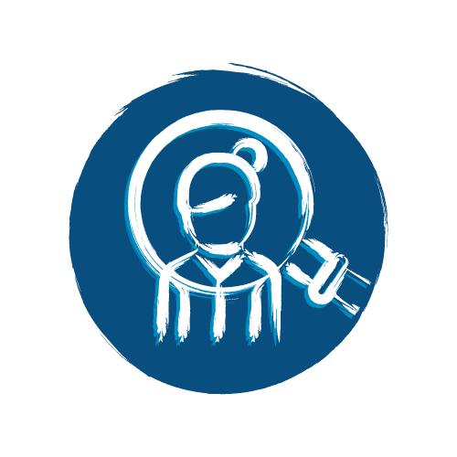 brush type magnifying glass over employee icon
