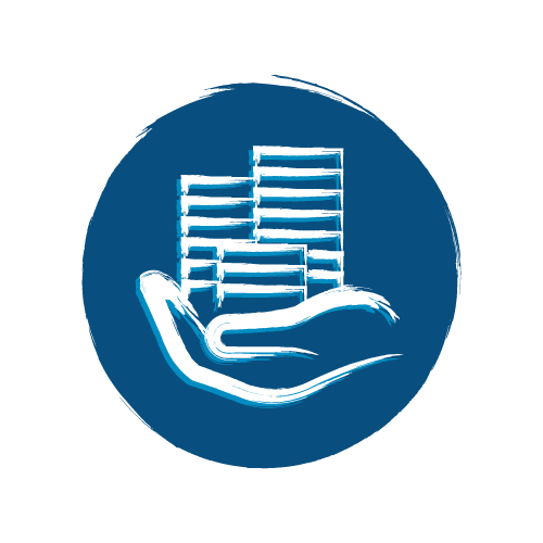brush type hand with buildngs icon