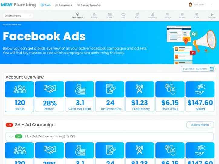 Fort Lauderdale Web Design & SEO Company Dashboard Facebook Ads