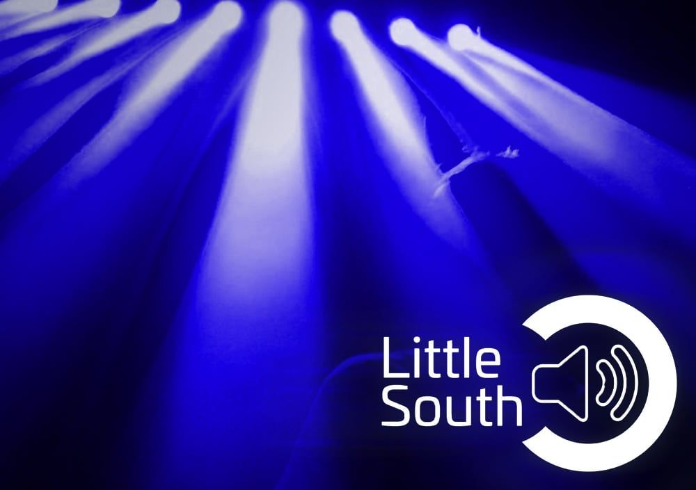 A blue background with the words little south on it