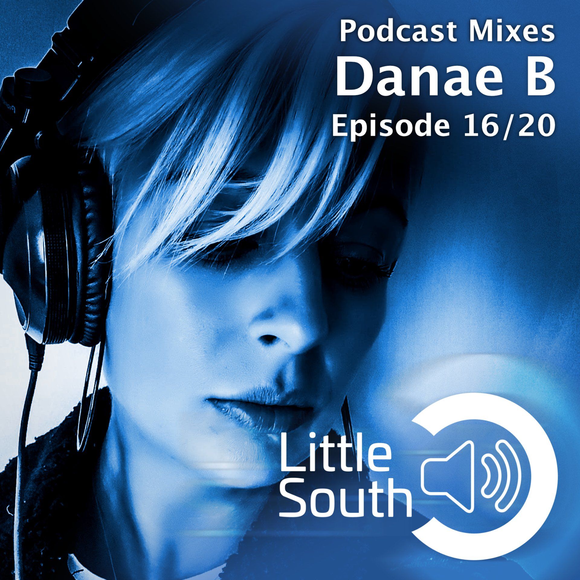 A woman wearing headphones is on the cover of a little south podcast