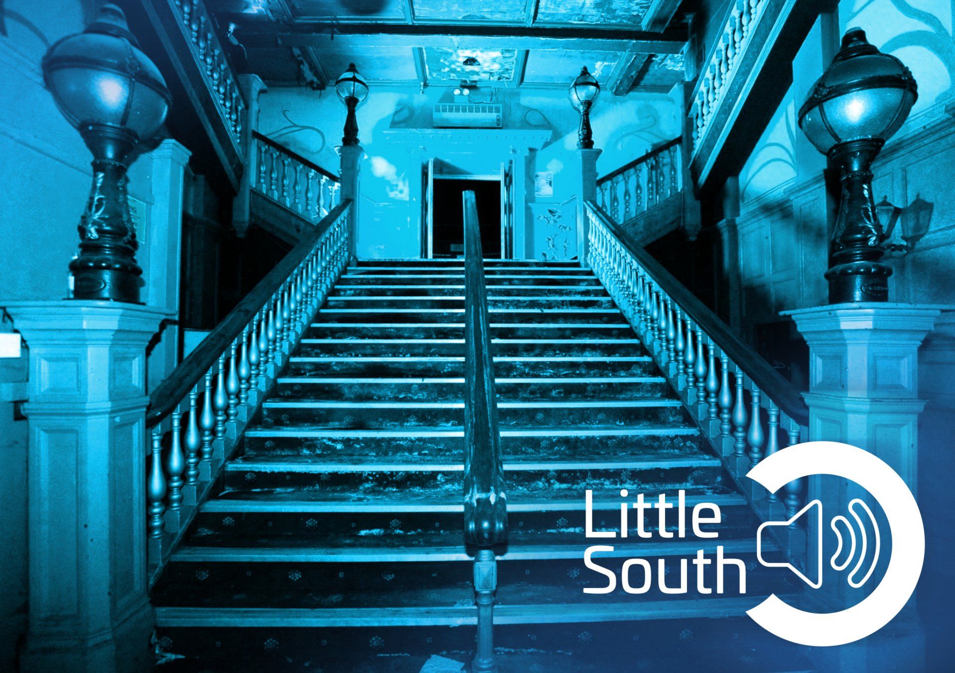 A picture of a staircase with the words little south on the bottom