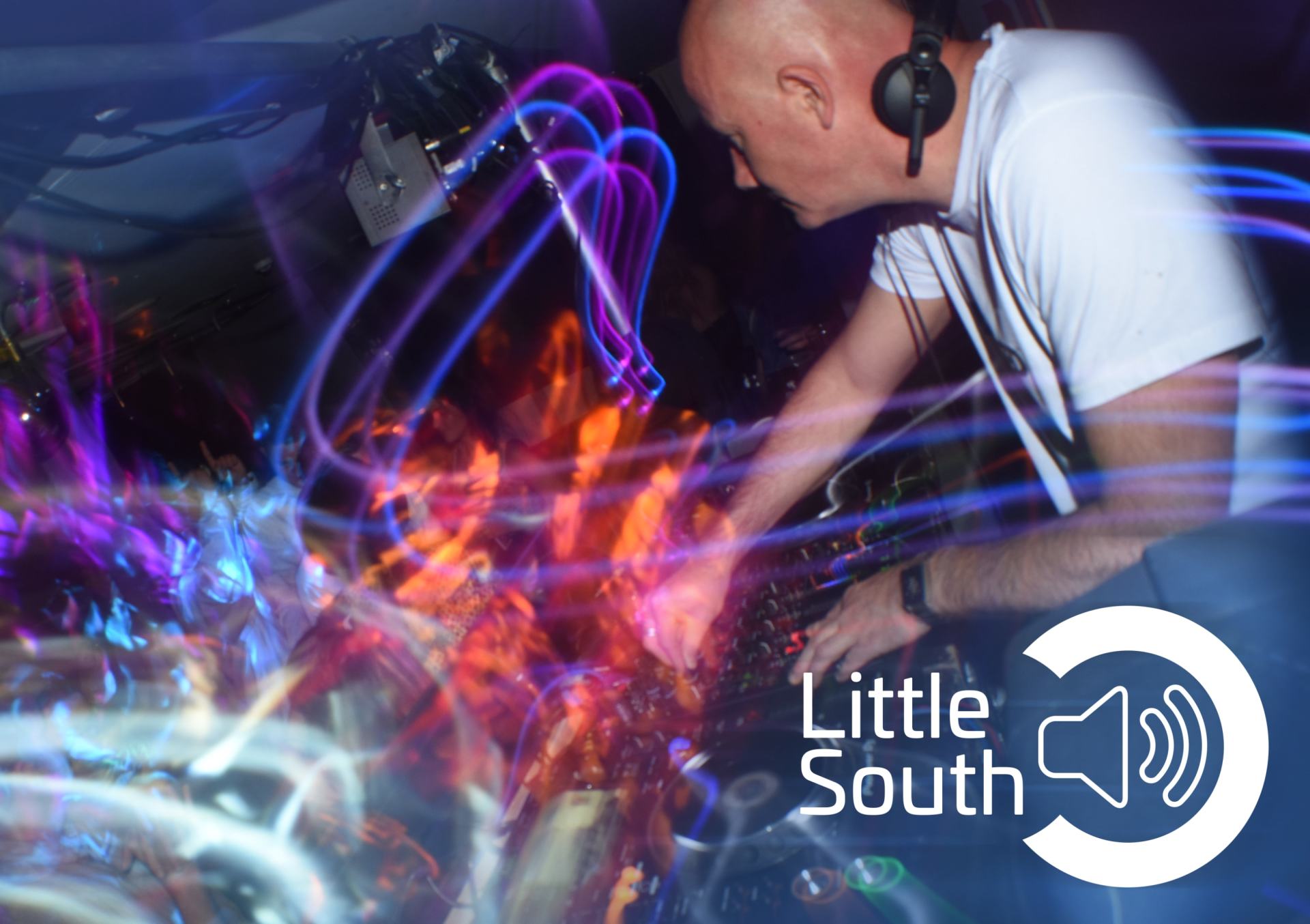 A man is playing music in a little south logo