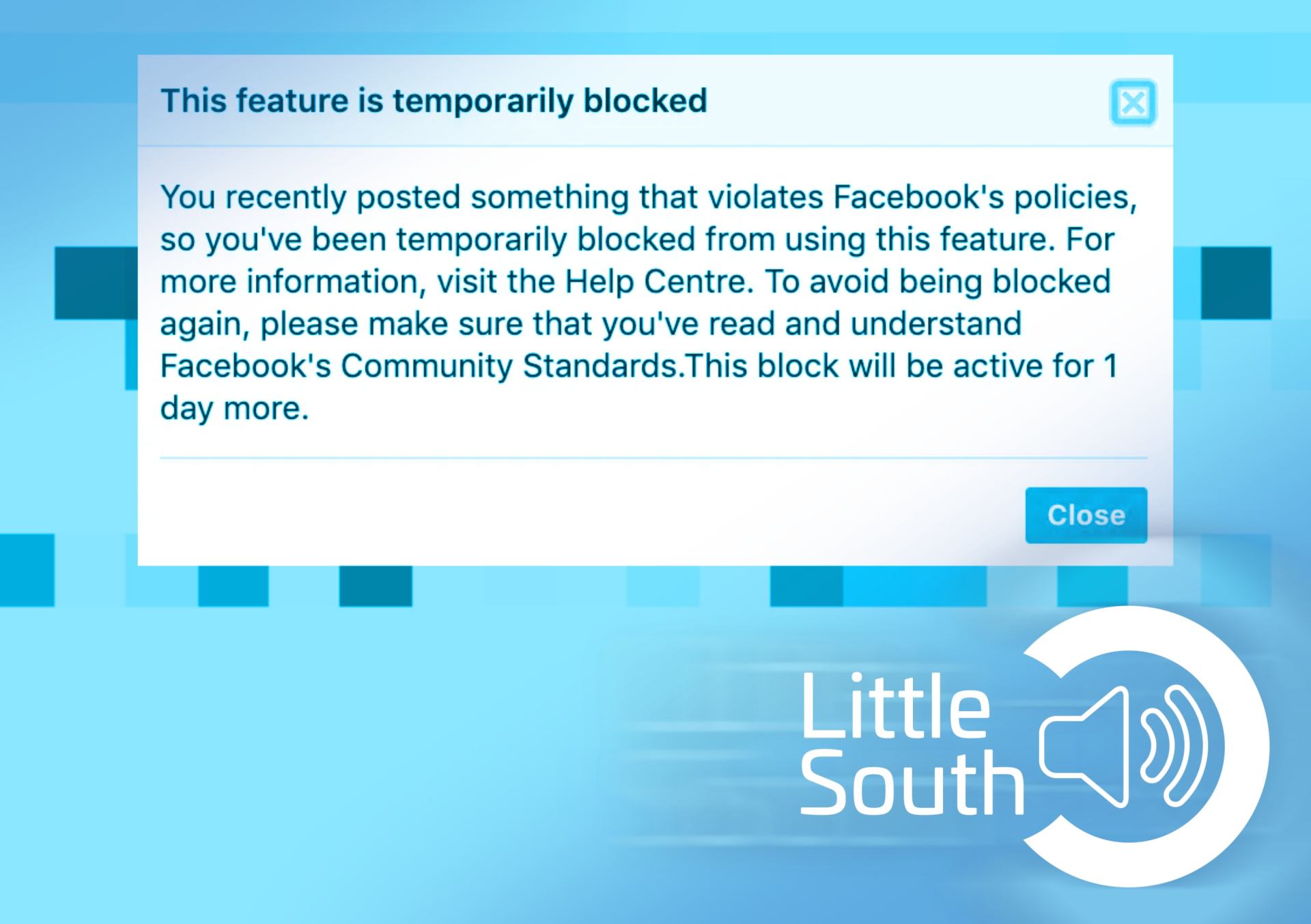 A little south advertisement that says this feature is temporarily blocked