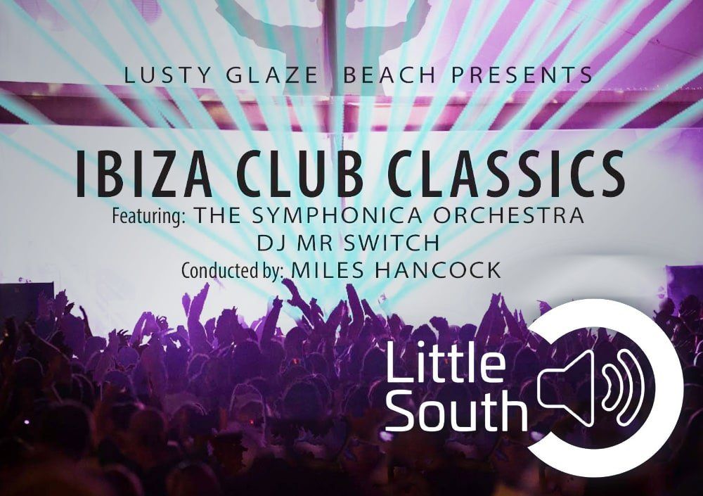 A poster for ibiza club classics featuring the symphonica orchestra