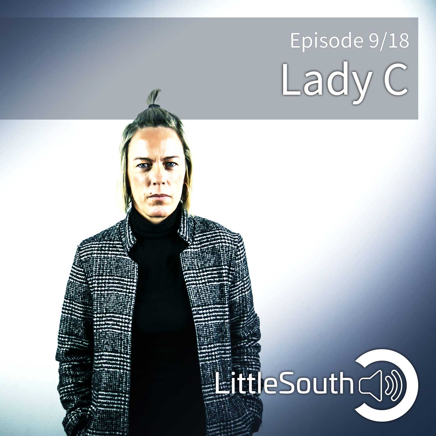 A lady standing in front of a little south logo