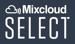 A blue and white logo for mixcloud select