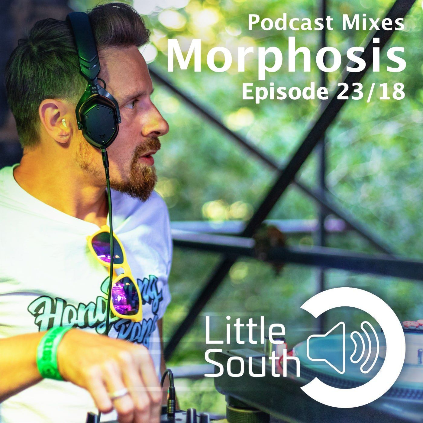 A man wearing headphones is playing music on a little south podcast