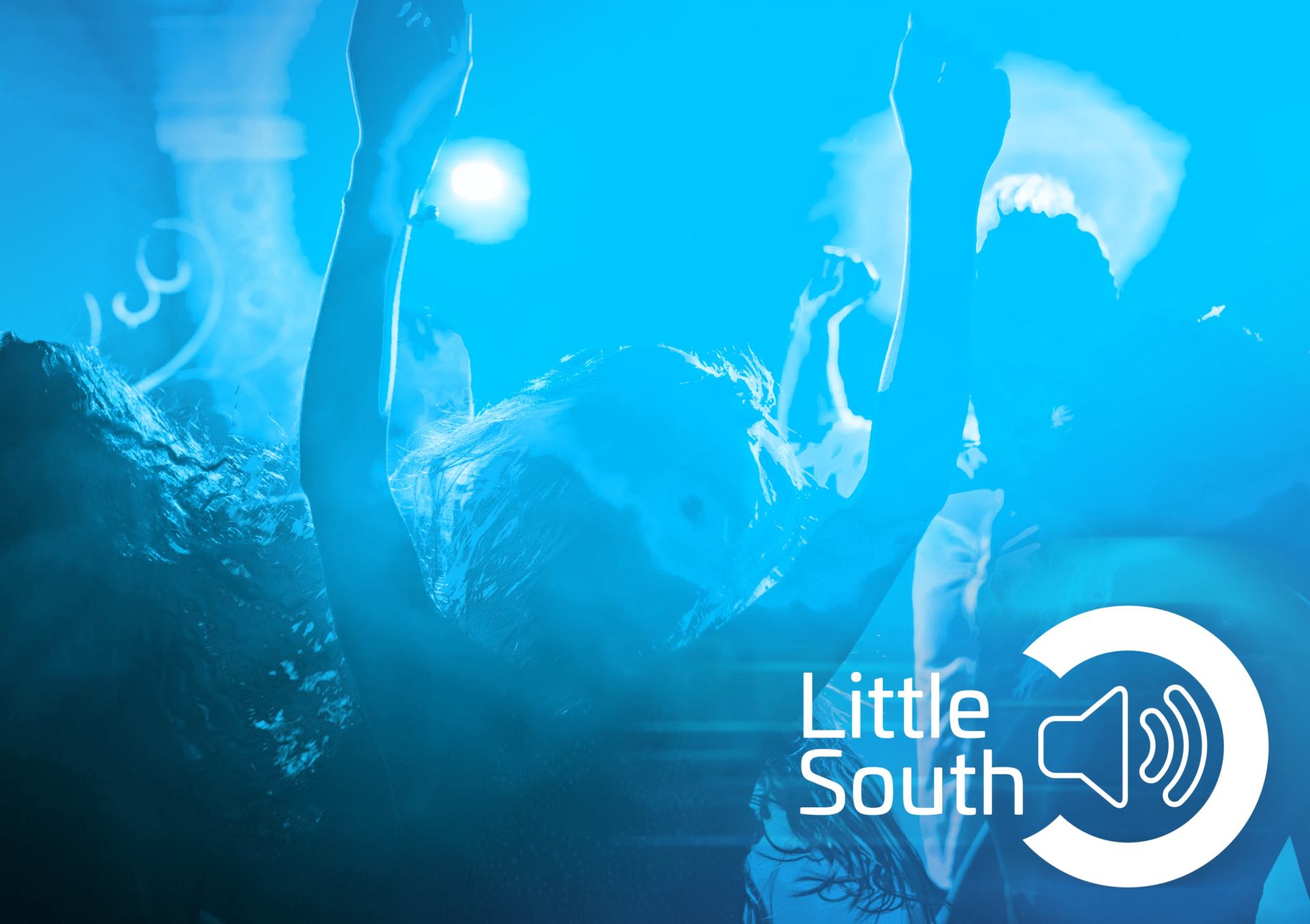 A blue background with the words little south on it