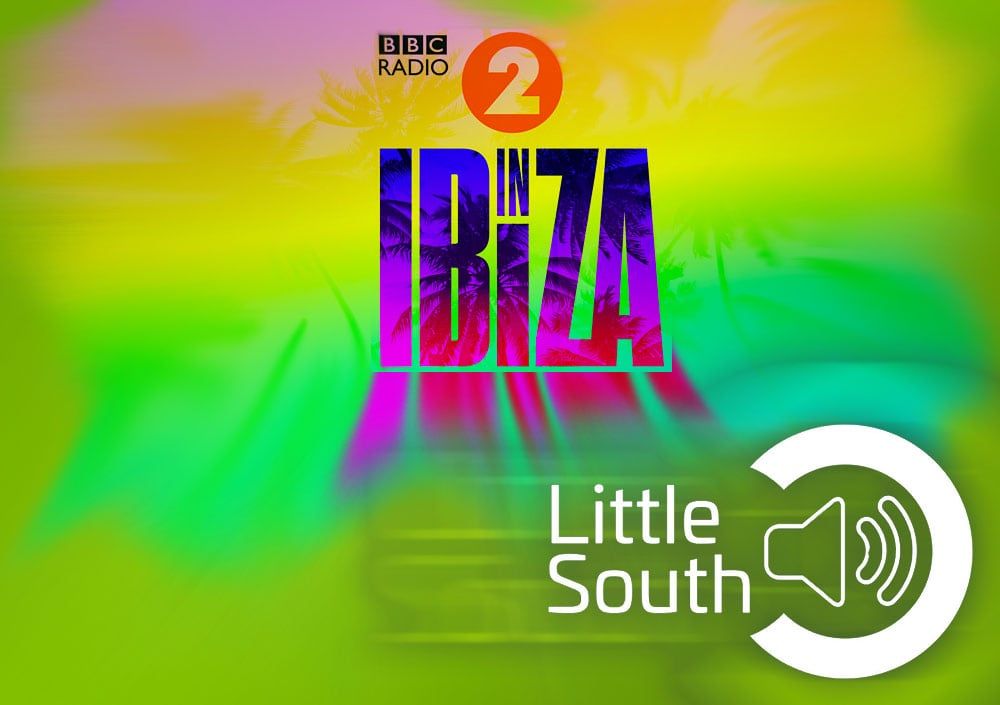 A colorful advertisement for bbc radio 2 in ibiza