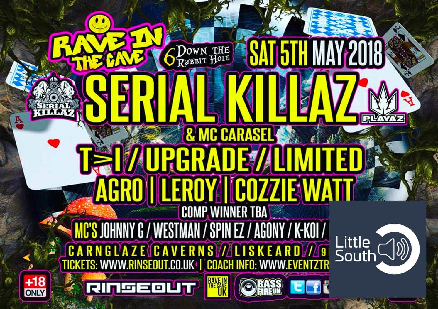A poster for serial killaz rave in the cave