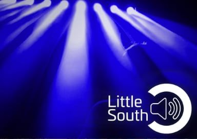 A blue background with the words little south on it