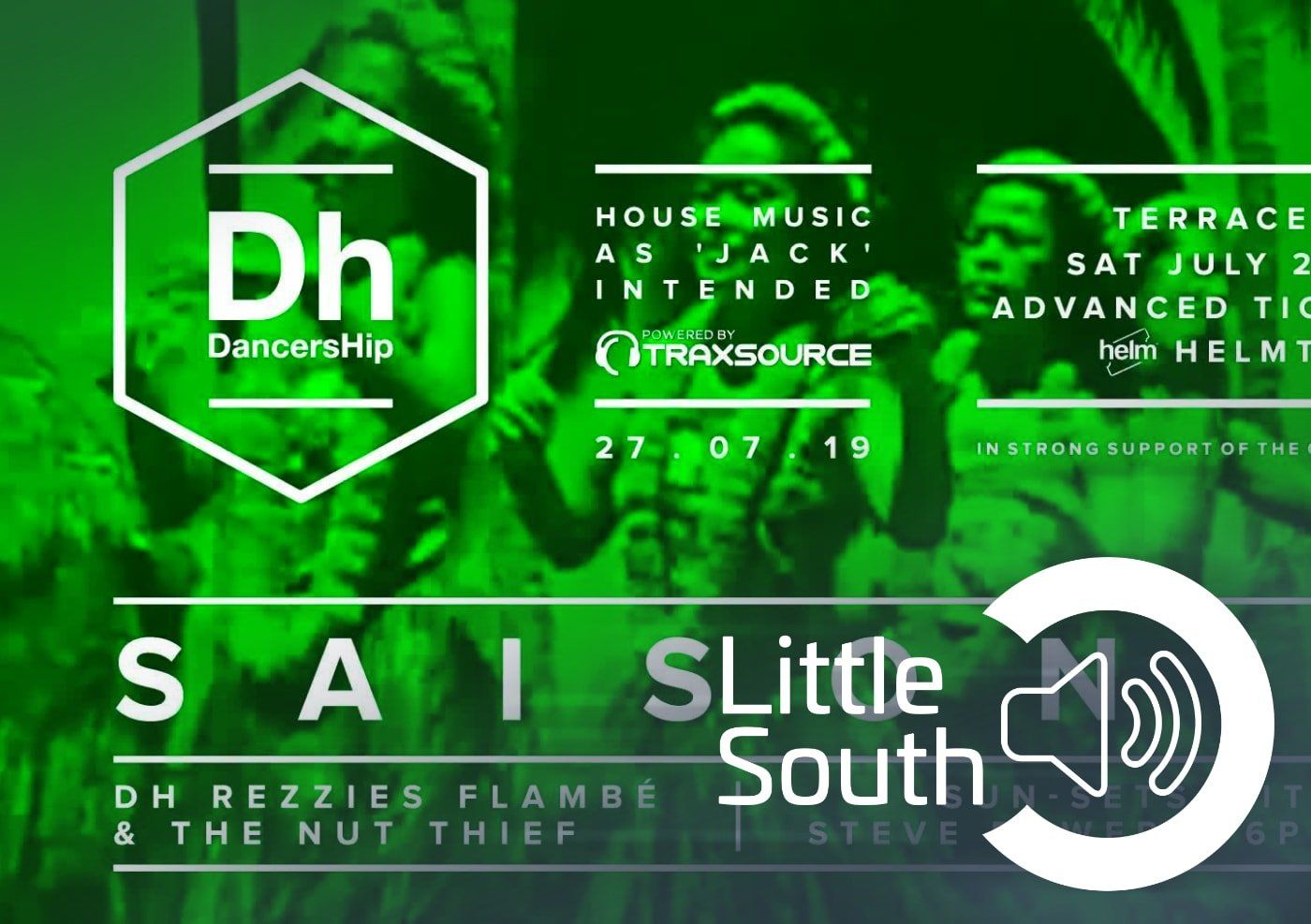 A green poster with the words sai little south on it