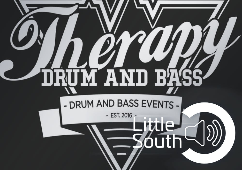 A black and white logo for therapy drum and bass