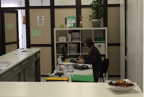 una donna al lavoro alla scrivania