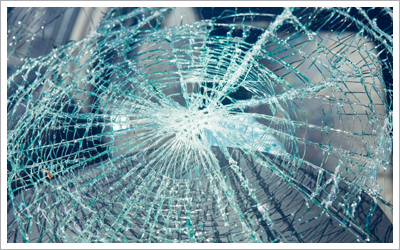 fully cracked glasses of double glazed windows